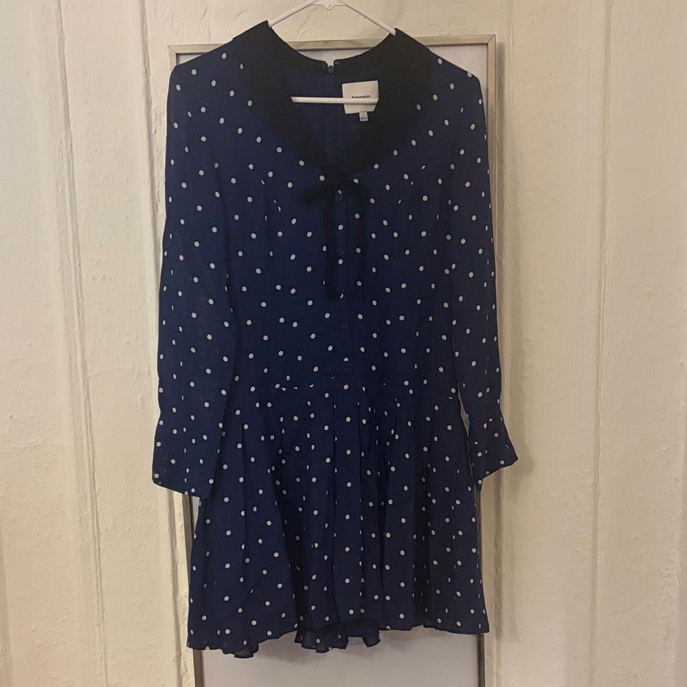 Reformation Tamia Navy Polka Dot Dress (Size 4)